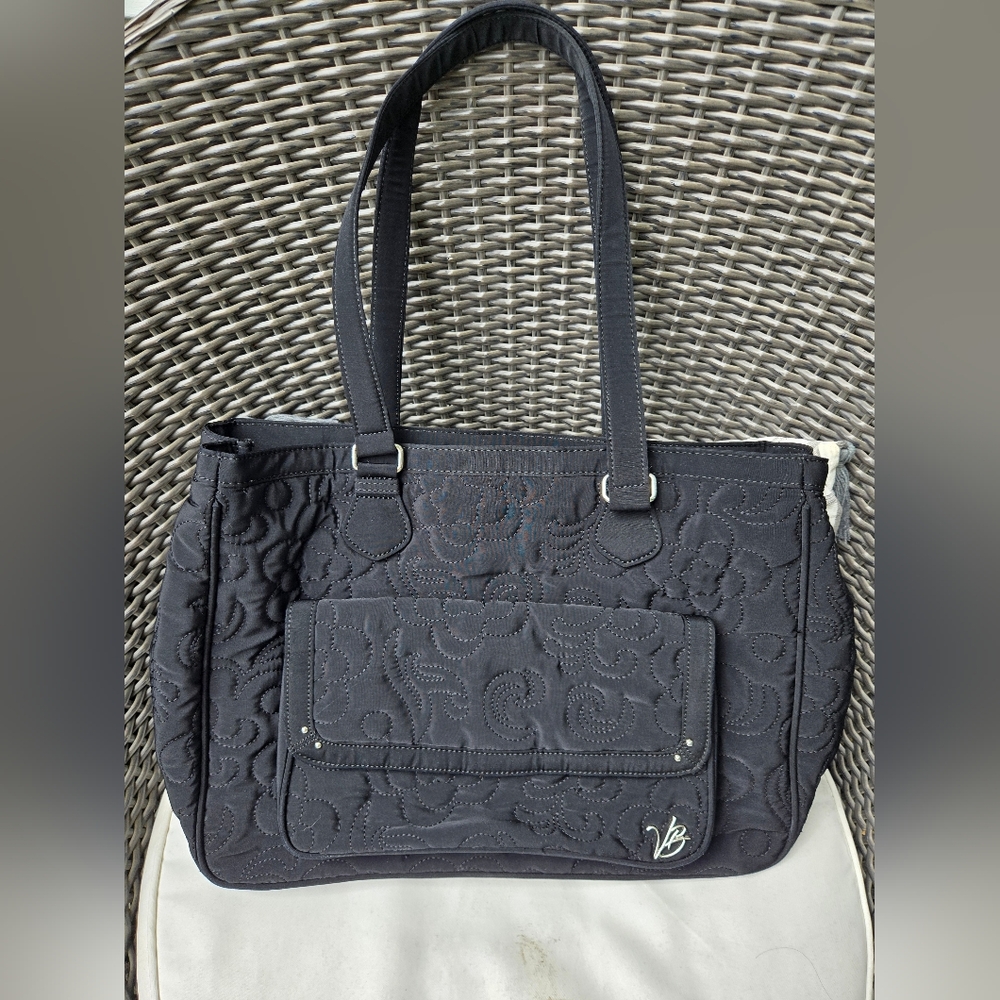 Vera Bradley 12" x 15"  Black Quilted Comuter Tote Bag Travel Weekend
